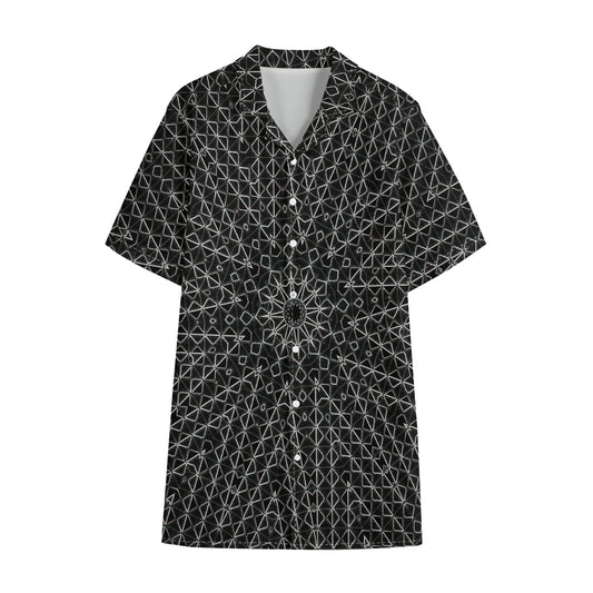 Black And White Kaleidoscope Print Cotton Hawaiian Shirt