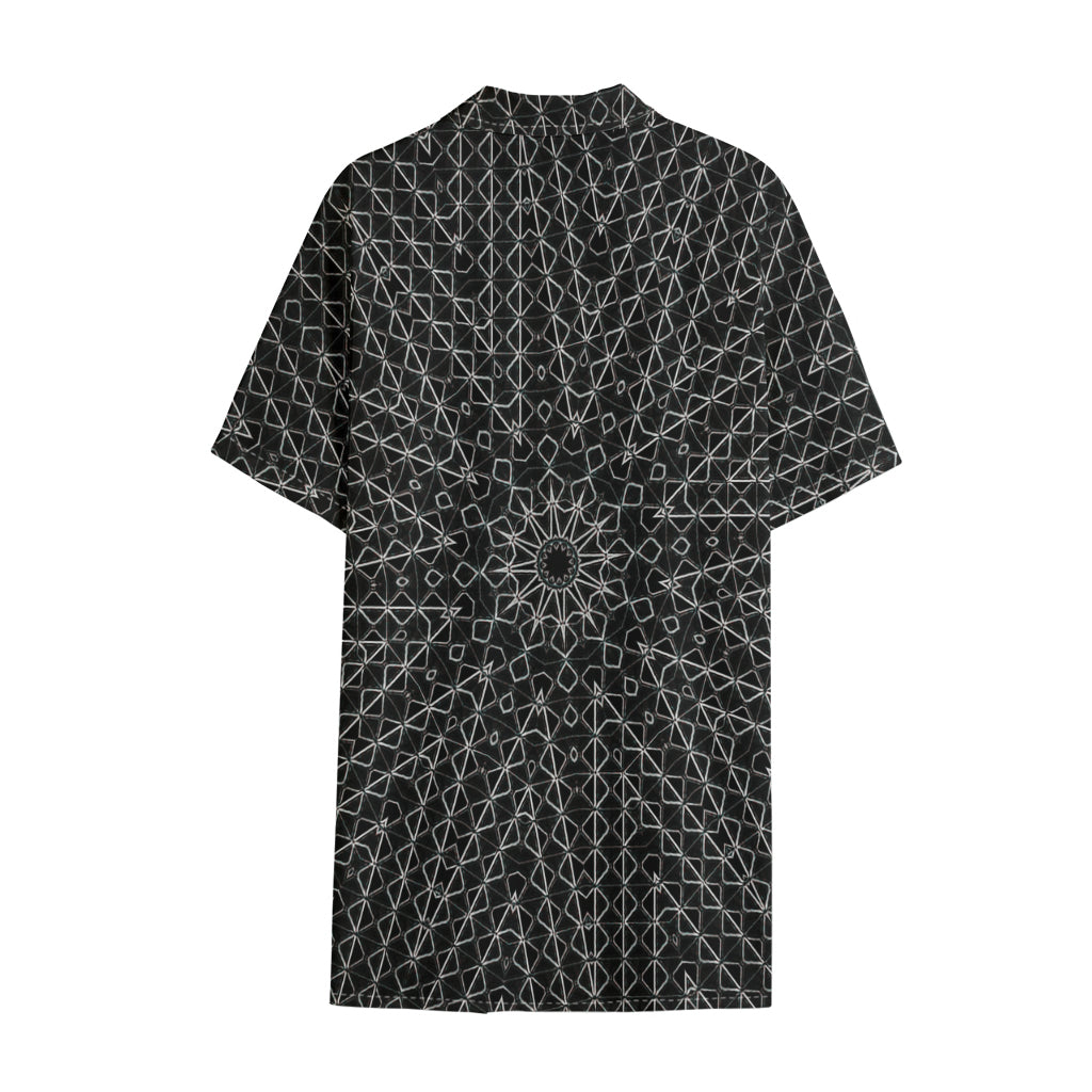 Black And White Kaleidoscope Print Cotton Hawaiian Shirt
