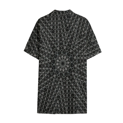 Black And White Kaleidoscope Print Cotton Hawaiian Shirt