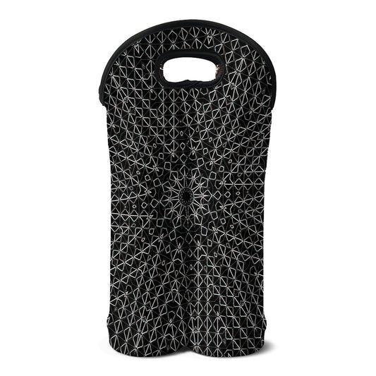 Black And White Kaleidoscope Print Double Neoprene Wine Tote