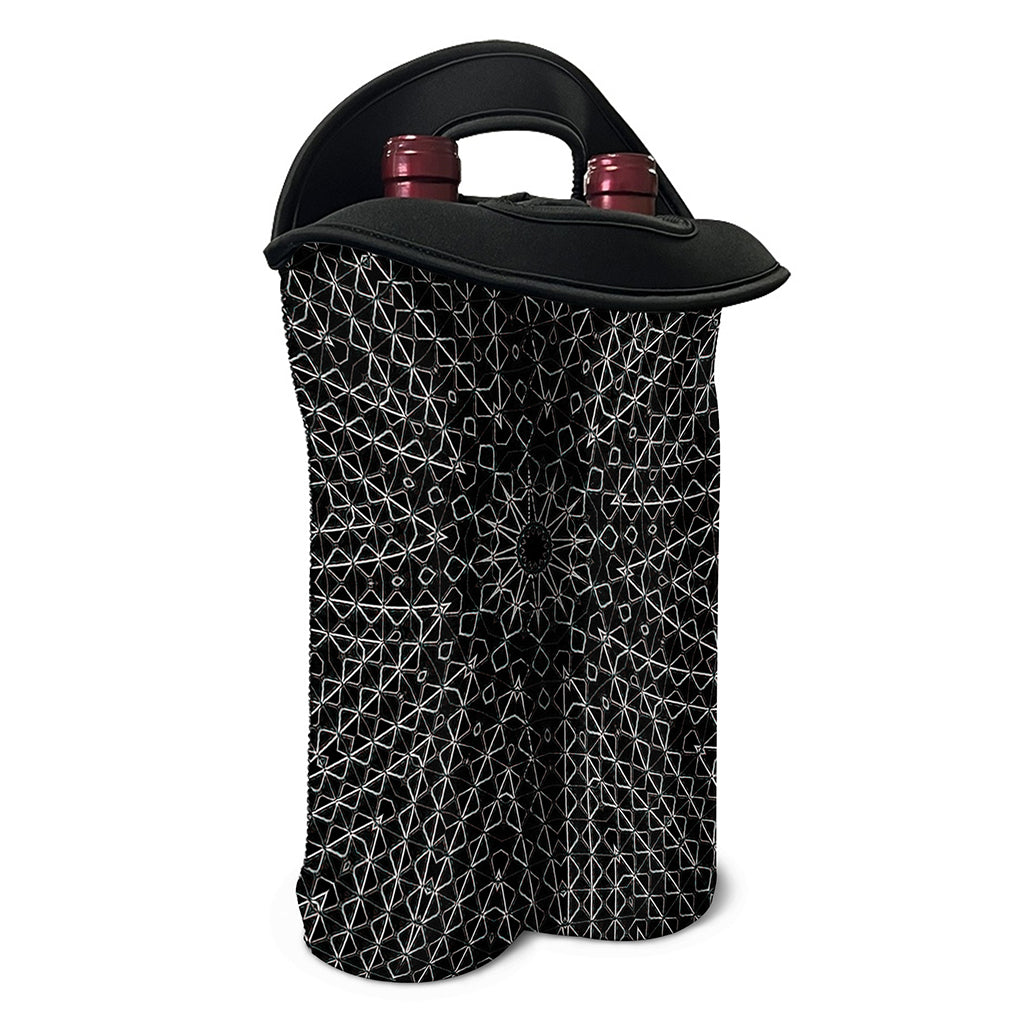 Black And White Kaleidoscope Print Double Neoprene Wine Tote
