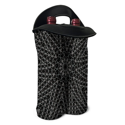 Black And White Kaleidoscope Print Double Neoprene Wine Tote