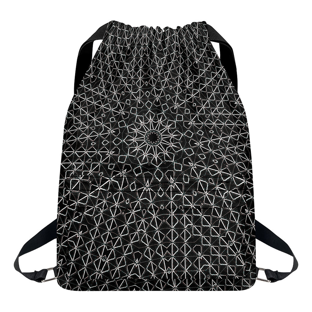Black And White Kaleidoscope Print Drawstring Backpack