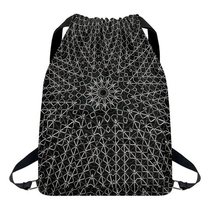 Black And White Kaleidoscope Print Drawstring Backpack