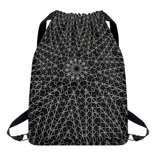 Black And White Kaleidoscope Print Drawstring Backpack