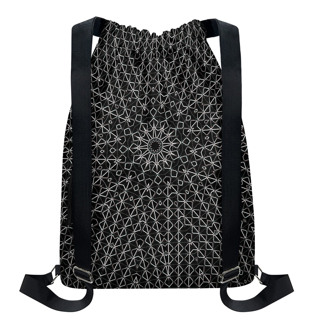 Black And White Kaleidoscope Print Drawstring Backpack