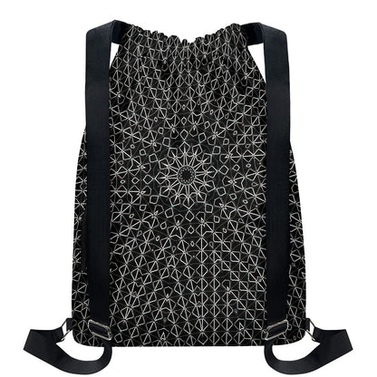 Black And White Kaleidoscope Print Drawstring Backpack