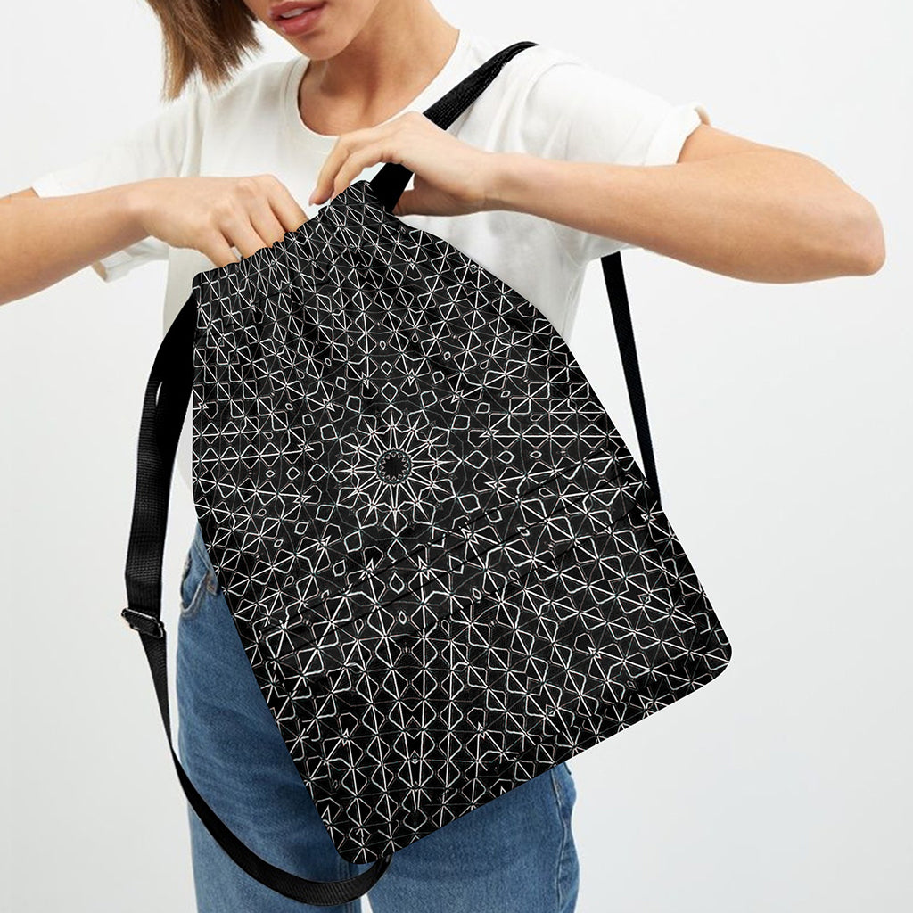 Black And White Kaleidoscope Print Drawstring Backpack