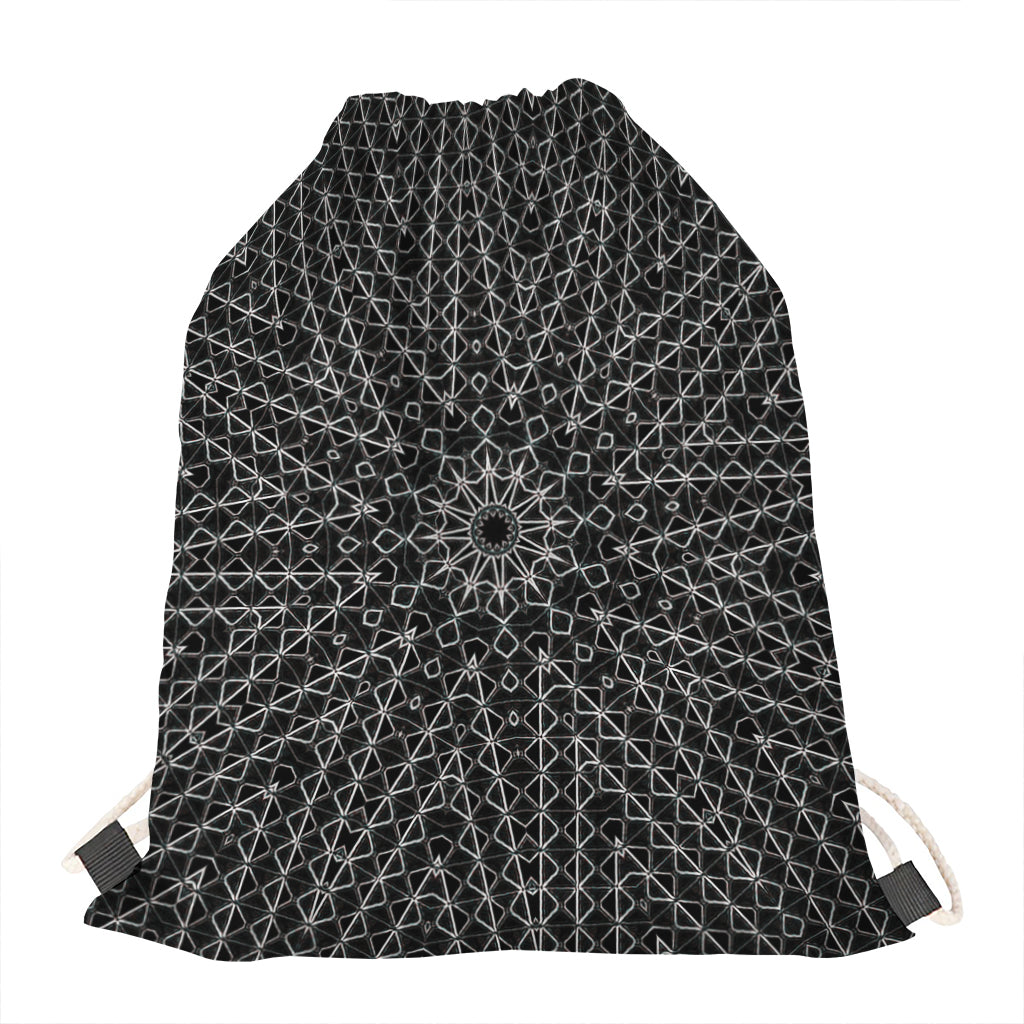 Black And White Kaleidoscope Print Drawstring Bag