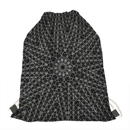 Black And White Kaleidoscope Print Drawstring Bag