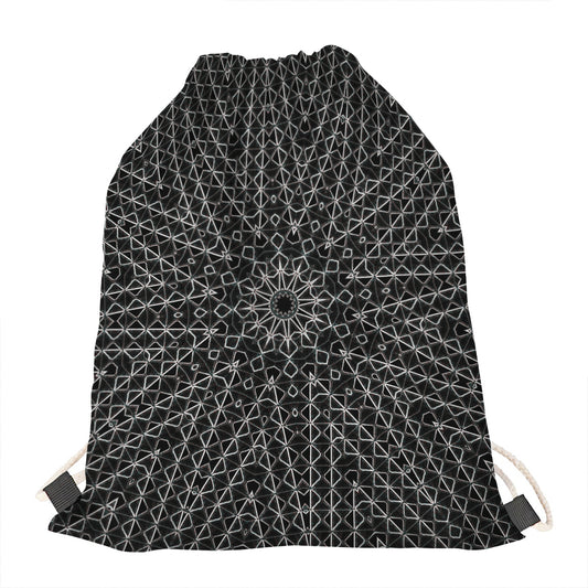 Black And White Kaleidoscope Print Drawstring Bag