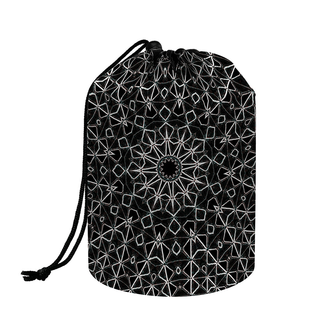 Black And White Kaleidoscope Print Drawstring Makeup Bag