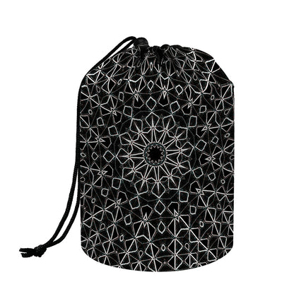 Black And White Kaleidoscope Print Drawstring Makeup Bag