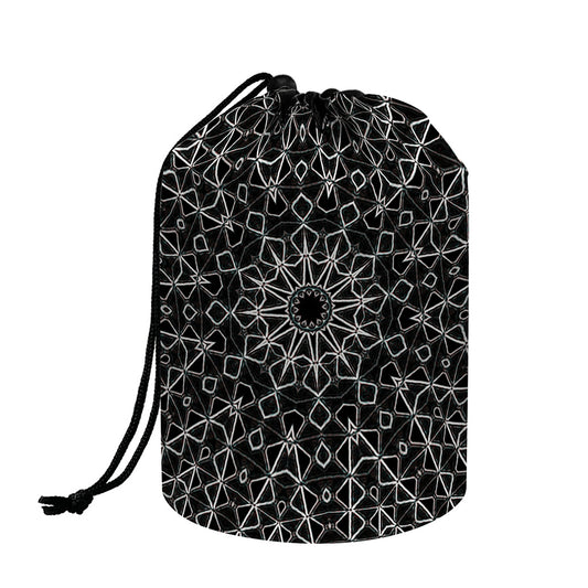 Black And White Kaleidoscope Print Drawstring Makeup Bag