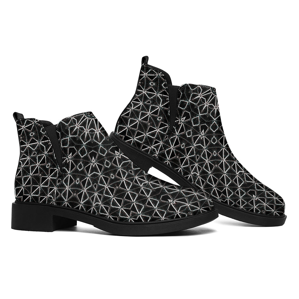 Black And White Kaleidoscope Print Flat Ankle Boots
