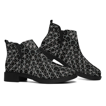 Black And White Kaleidoscope Print Flat Ankle Boots