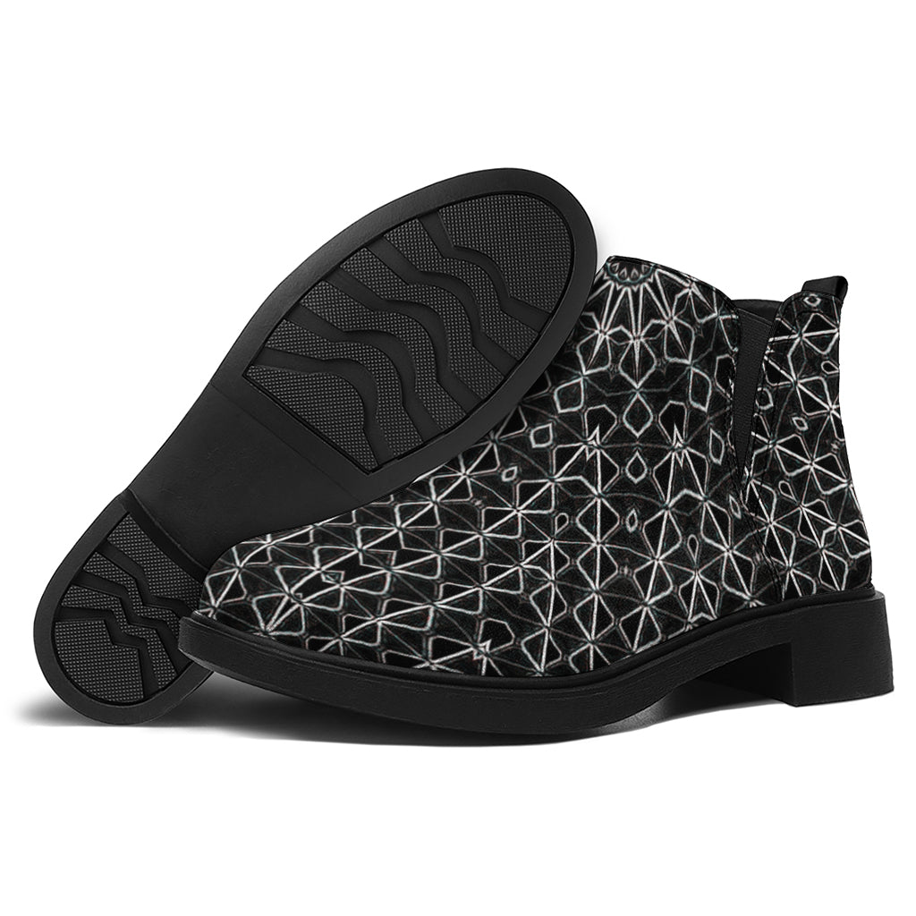Black And White Kaleidoscope Print Flat Ankle Boots