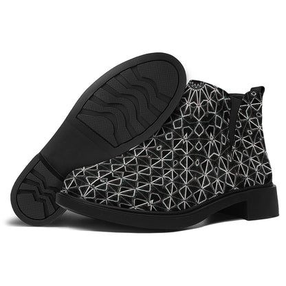 Black And White Kaleidoscope Print Flat Ankle Boots