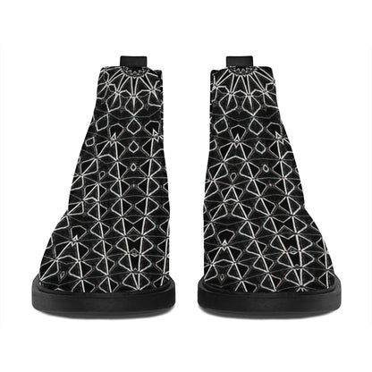 Black And White Kaleidoscope Print Flat Ankle Boots