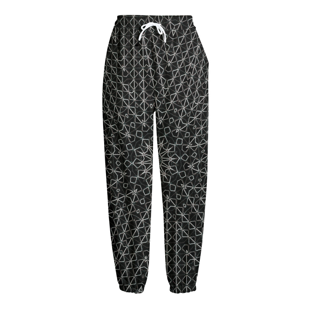 Black And White Kaleidoscope Print Fleece Lined Knit Pants