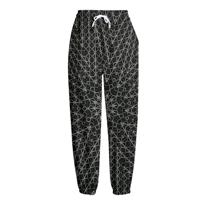 Black And White Kaleidoscope Print Fleece Lined Knit Pants