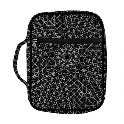 Black And White Kaleidoscope Print Front Pocket Bible Bag