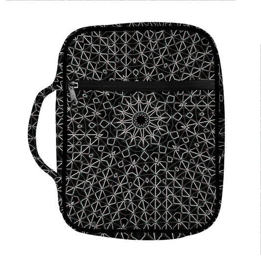 Black And White Kaleidoscope Print Front Pocket Bible Bag