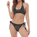 Black And White Kaleidoscope Print Halter Scoop Tie Side Bikini
