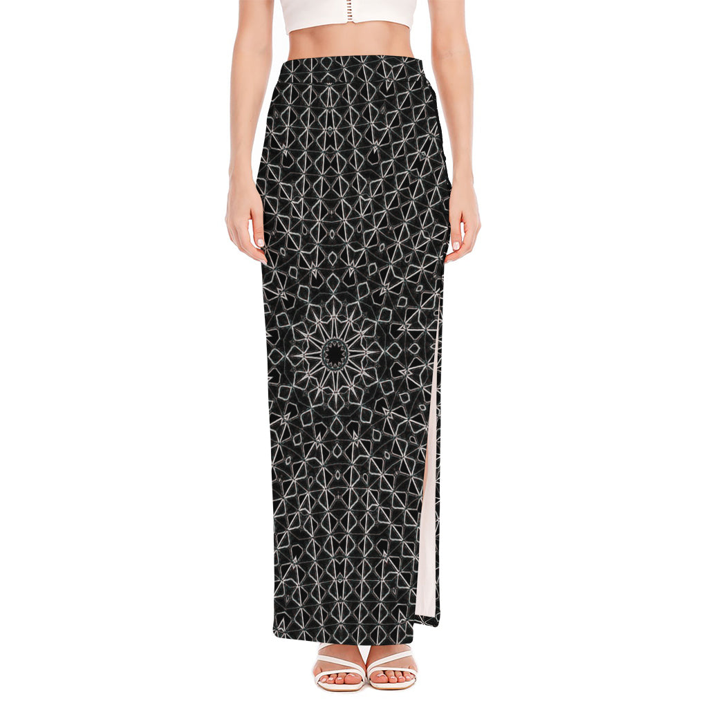 Black And White Kaleidoscope Print High Slit Maxi Skirt