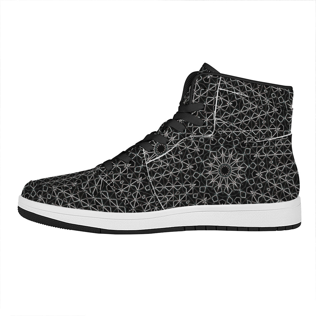 Black And White Kaleidoscope Print High Top Leather Sneakers
