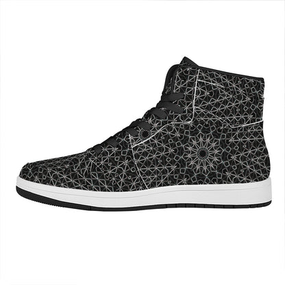 Black And White Kaleidoscope Print High Top Leather Sneakers