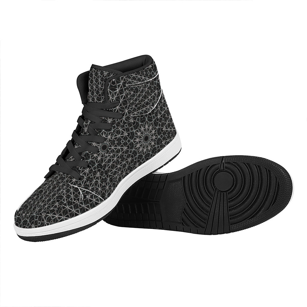 Black And White Kaleidoscope Print High Top Leather Sneakers
