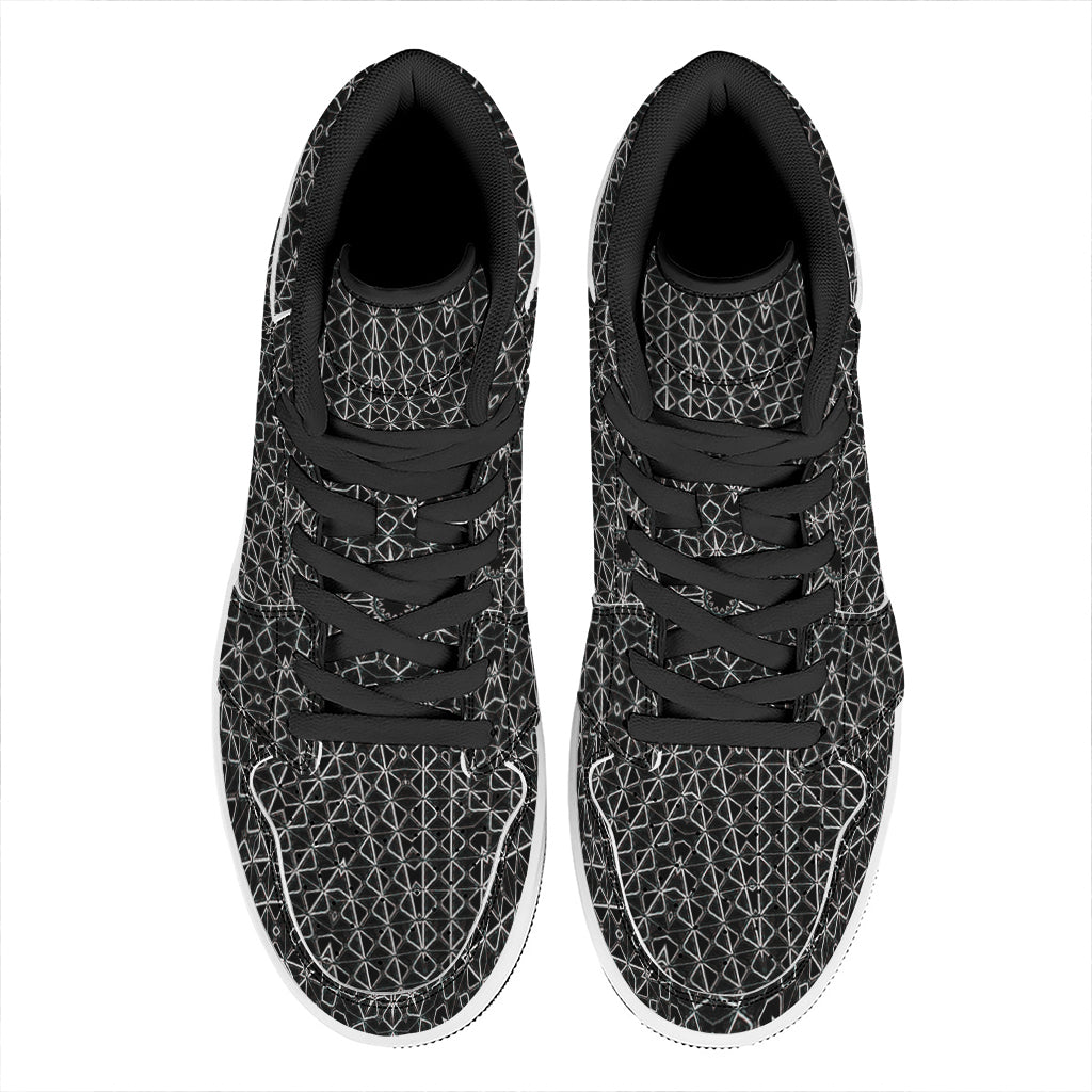Black And White Kaleidoscope Print High Top Leather Sneakers
