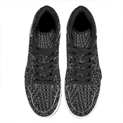 Black And White Kaleidoscope Print High Top Leather Sneakers
