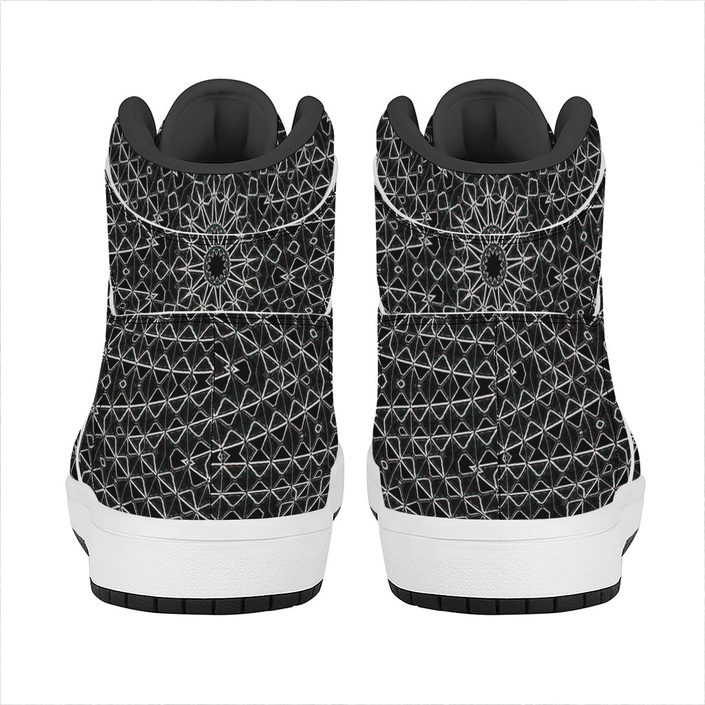Black And White Kaleidoscope Print High Top Leather Sneakers
