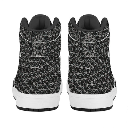 Black And White Kaleidoscope Print High Top Leather Sneakers