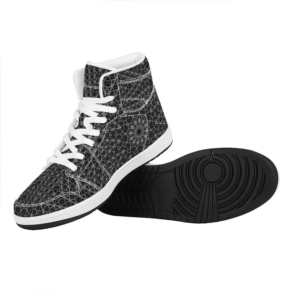 Black And White Kaleidoscope Print High Top Leather Sneakers