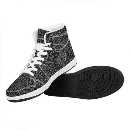 Black And White Kaleidoscope Print High Top Leather Sneakers