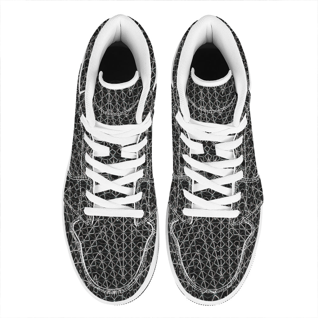 Black And White Kaleidoscope Print High Top Leather Sneakers