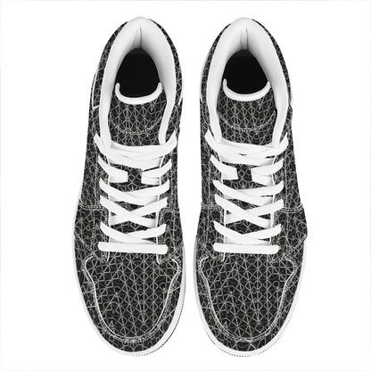 Black And White Kaleidoscope Print High Top Leather Sneakers