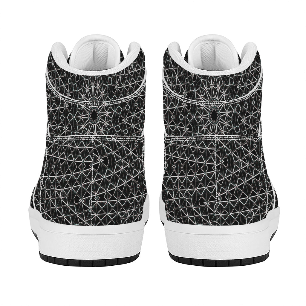 Black And White Kaleidoscope Print High Top Leather Sneakers
