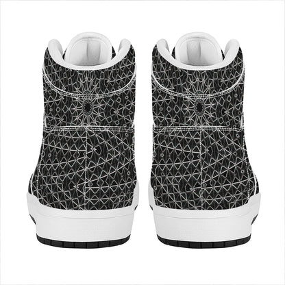 Black And White Kaleidoscope Print High Top Leather Sneakers