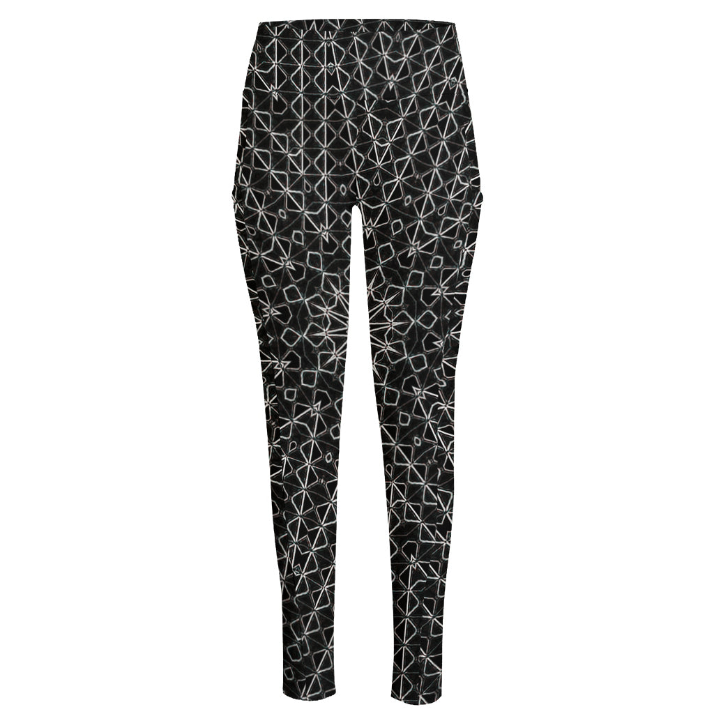 Black And White Kaleidoscope Print High-Waisted Pocket Leggings