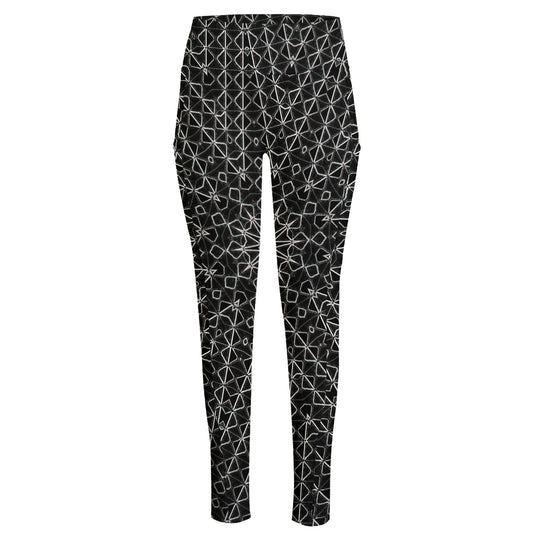 Black And White Kaleidoscope Print High-Waisted Pocket Leggings
