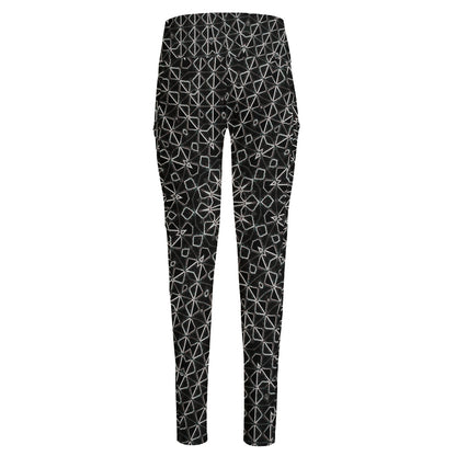 Black And White Kaleidoscope Print High-Waisted Pocket Leggings