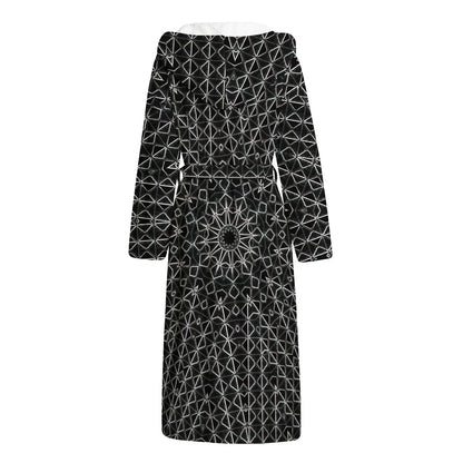 Black And White Kaleidoscope Print Hooded Bathrobe