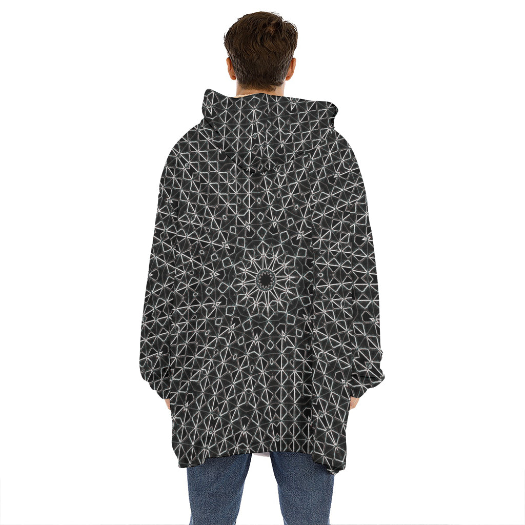 Black And White Kaleidoscope Print Hoodie Blanket