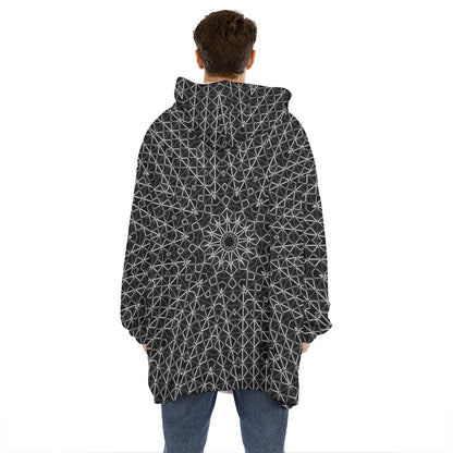 Black And White Kaleidoscope Print Hoodie Blanket