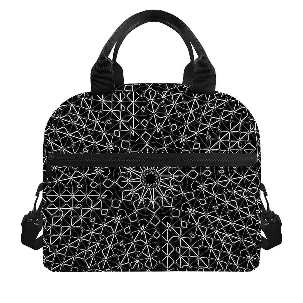 Black And White Kaleidoscope Print Insulated Lunch Bag