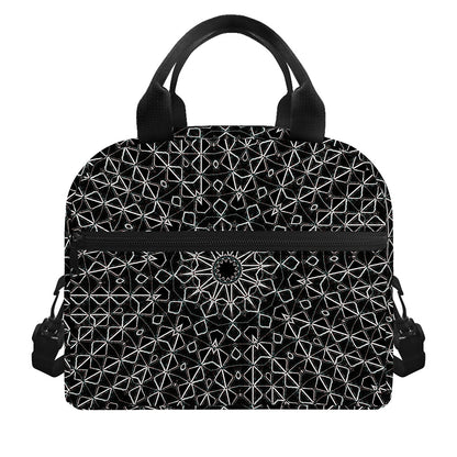Black And White Kaleidoscope Print Insulated Lunch Bag